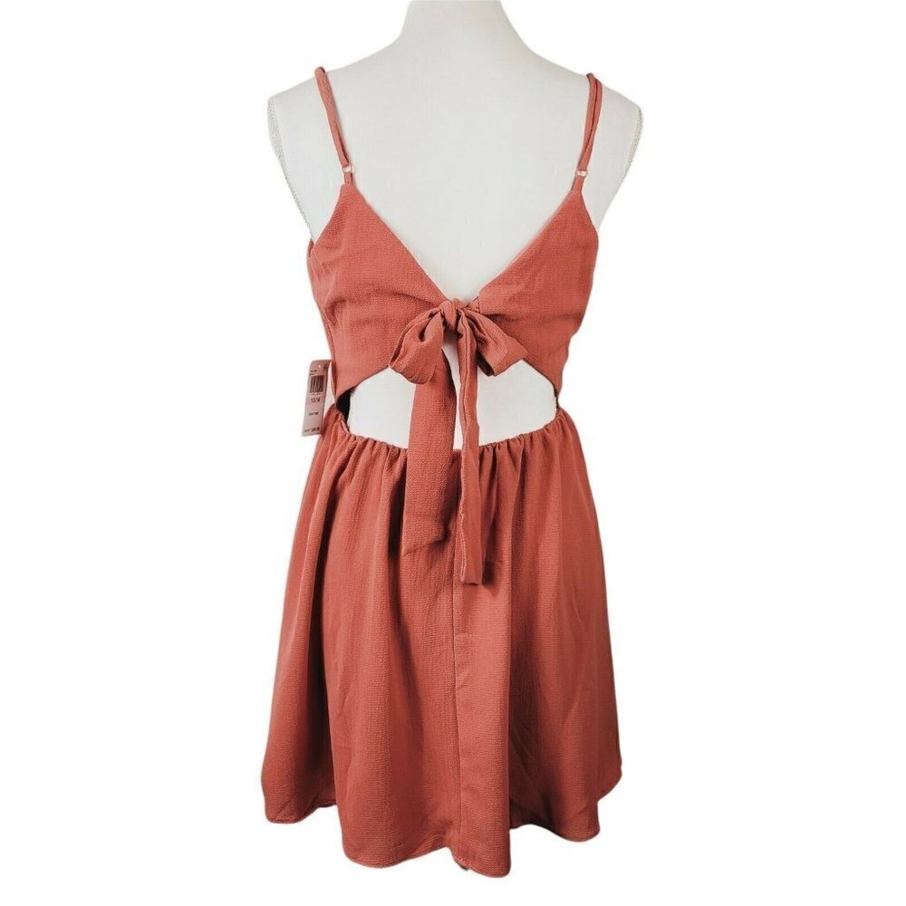 B. Darlin Summer Dress Spaghetti Straps Rusty Coral Tie Back Women's Juniors NWT - Picture 7 of 9